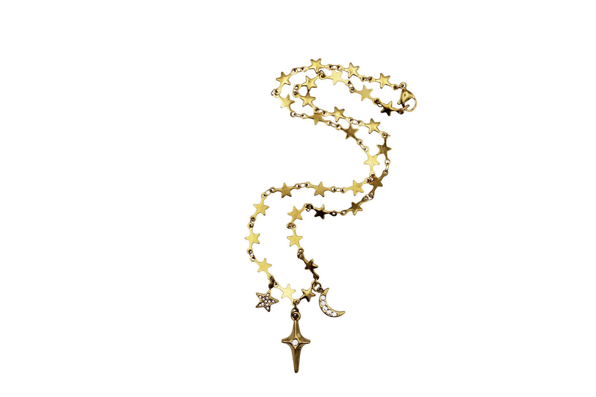 Gold Star & Moon Necklace