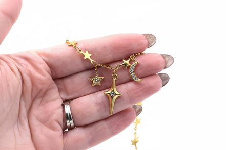 Gold Star & Moon Necklace