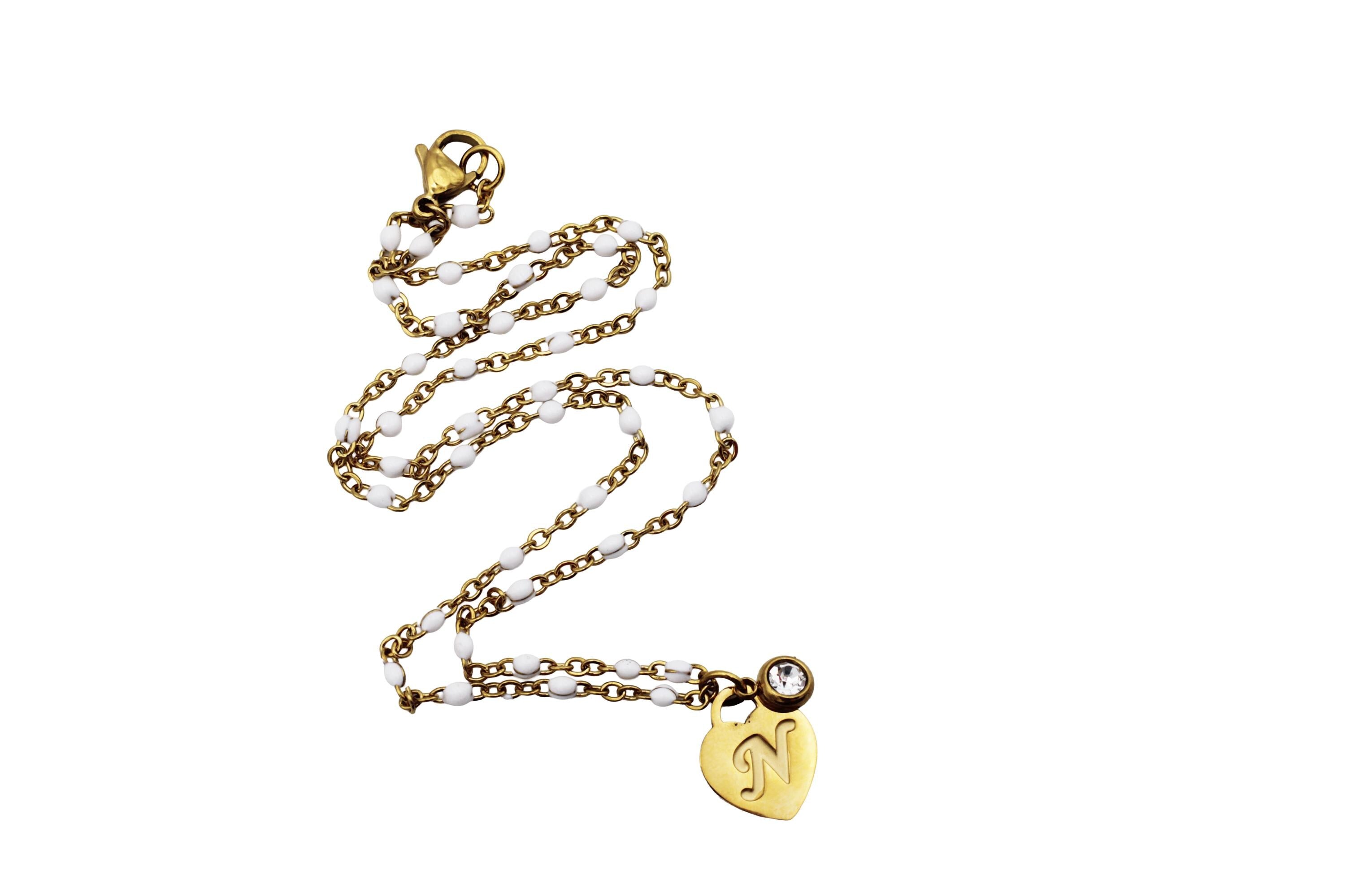 N Heart Lock Charm Necklace