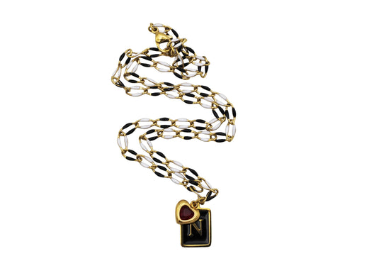 Black Enamel N Charm Necklace