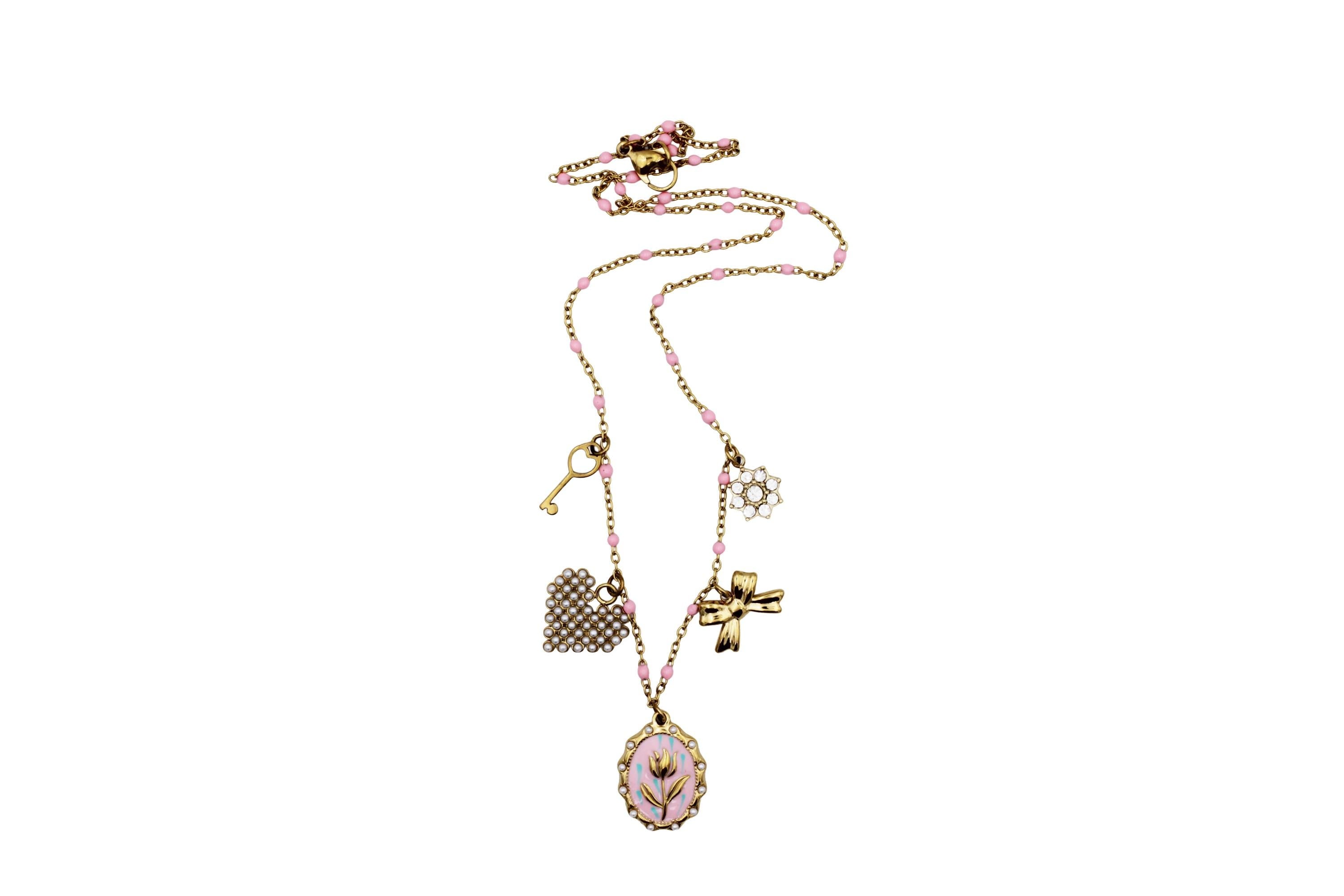 Rose, Bow, Heart Multi Charm Necklace