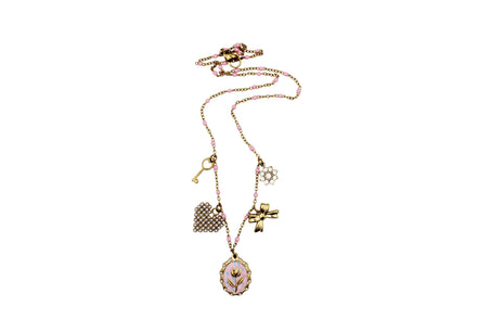 Rose, Bow, Heart Multi Charm Necklace