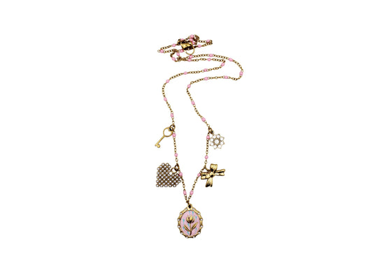 Rose, Bow, Heart Multi Charm Necklace