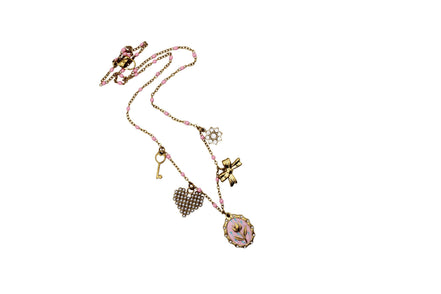 Rose, Bow, Heart Multi Charm Necklace
