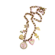 Pink Rose Heart Multi Charm Necklace