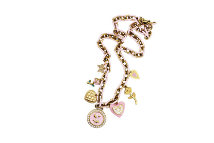 Pink Rose Heart Multi Charm Necklace