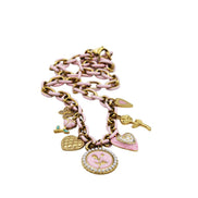 Pink Rose Heart Multi Charm Necklace