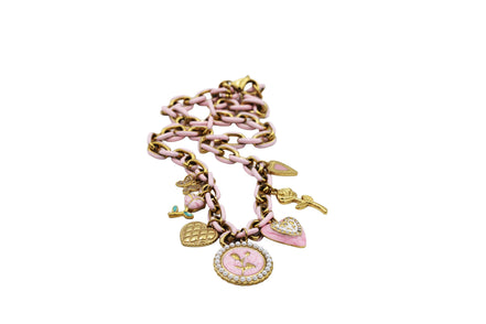 Pink Rose Heart Multi Charm Necklace