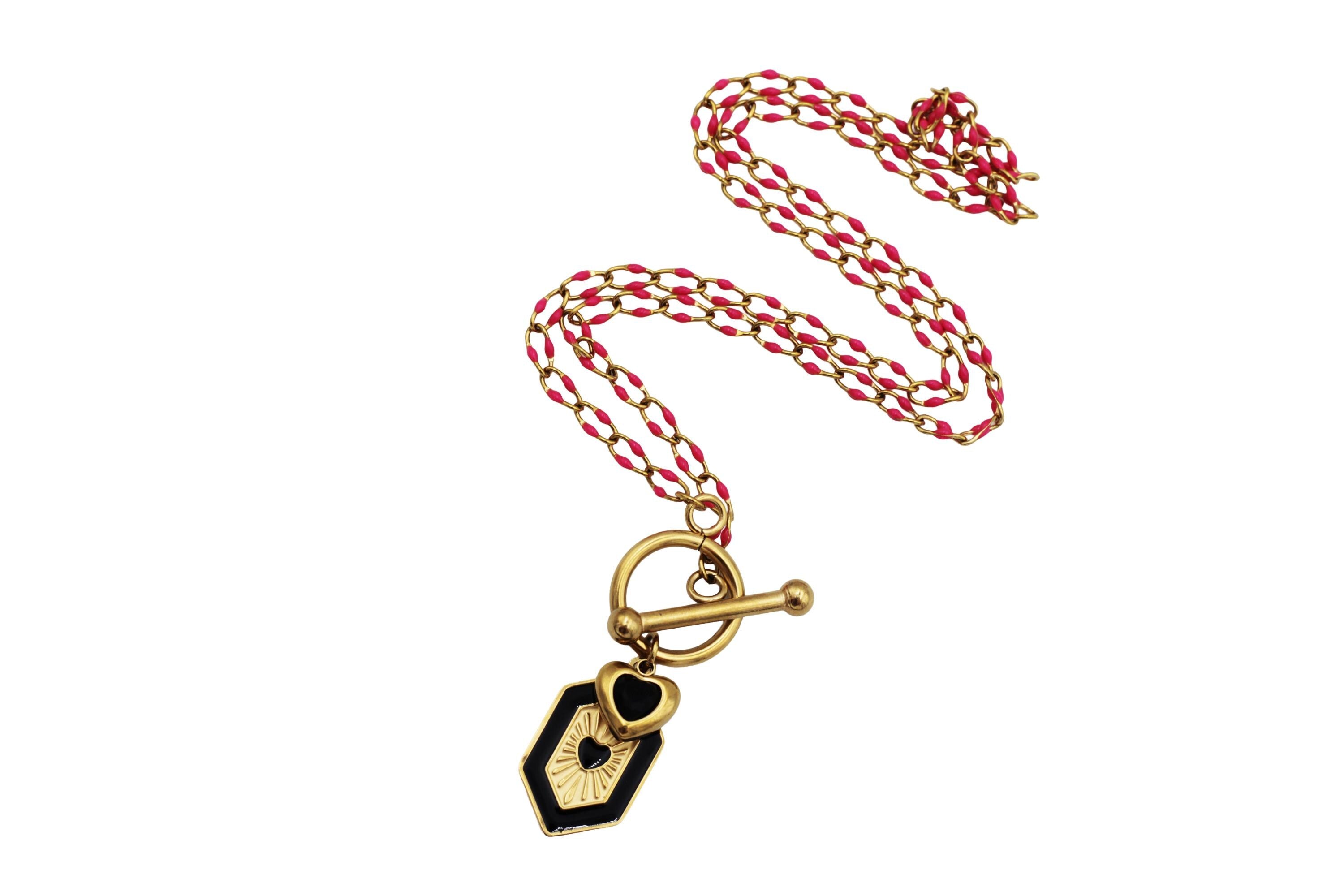 Black & Pink Heart Necklace