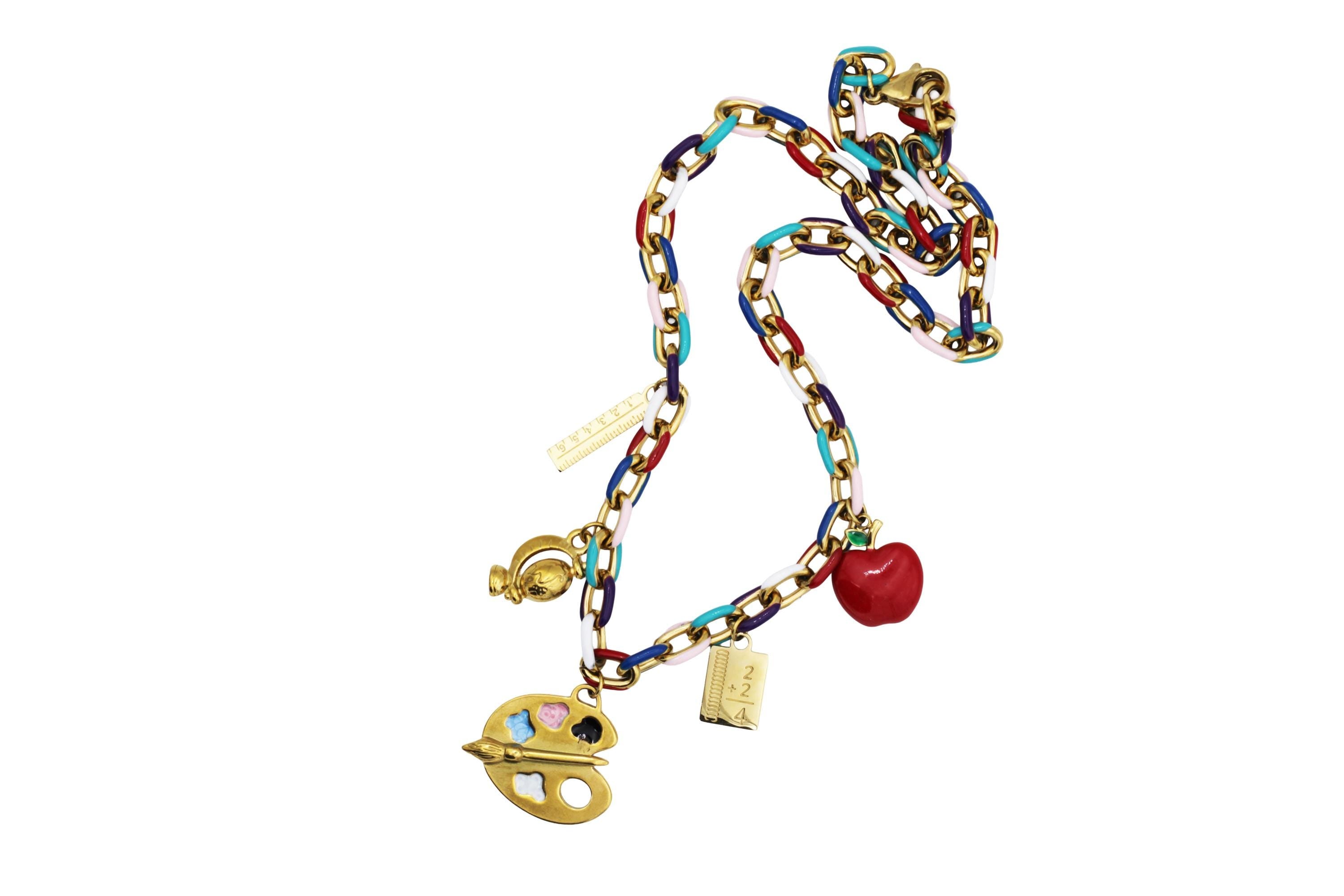 Colorful Teacher Multi Charm Necklace