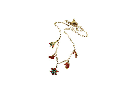 Rhinestone Christmas Multi Charm Necklace