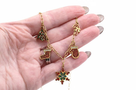 Rhinestone Christmas Multi Charm Necklace