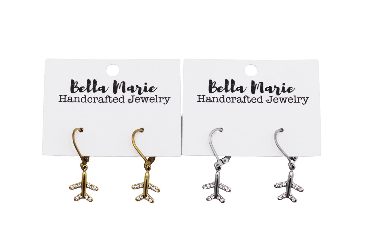 Dainty Rhinestone Airplane Earrings