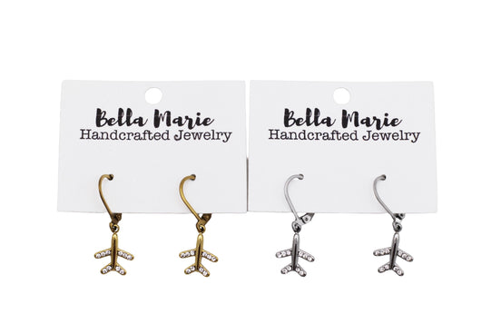 Dainty Rhinestone Airplane Earrings