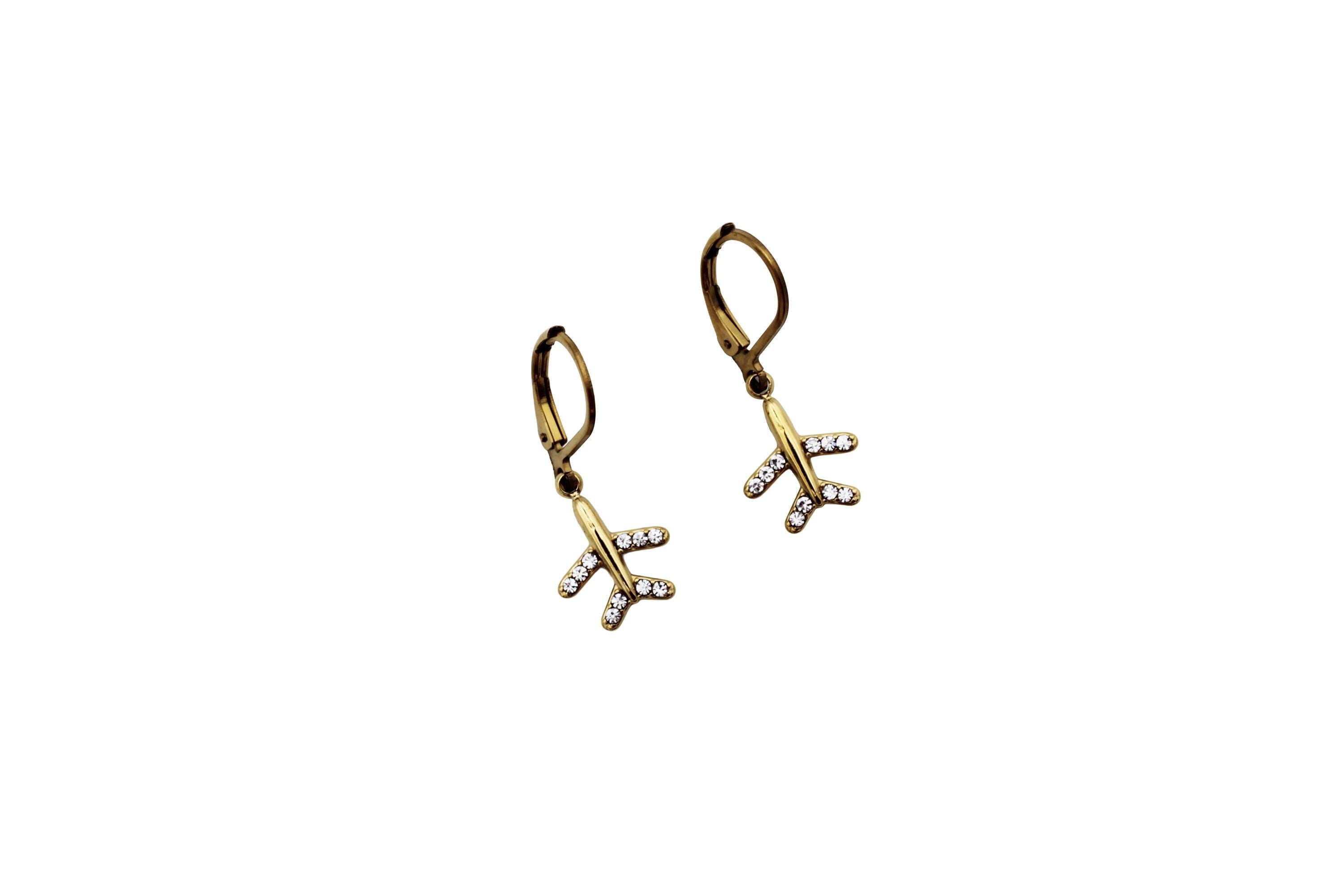 Dainty Rhinestone Airplane Earrings