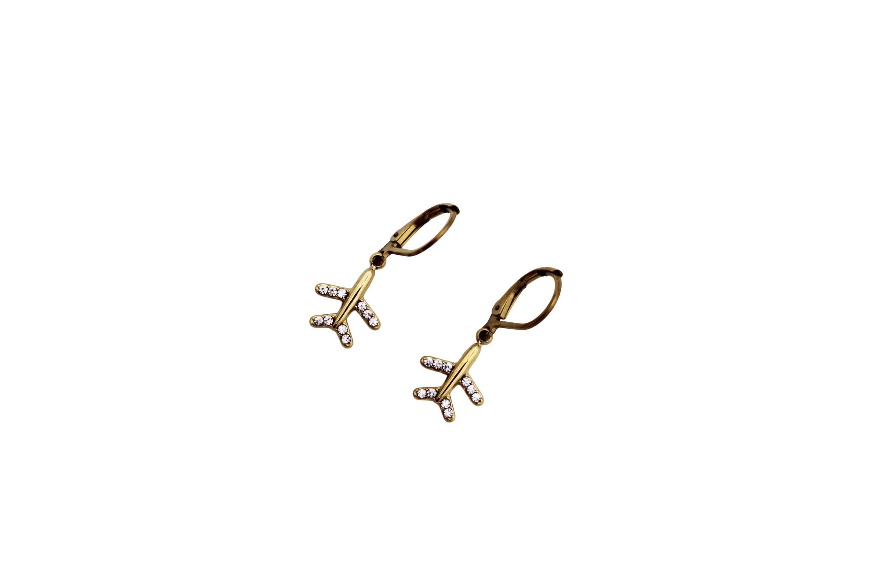 Dainty Rhinestone Airplane Earrings