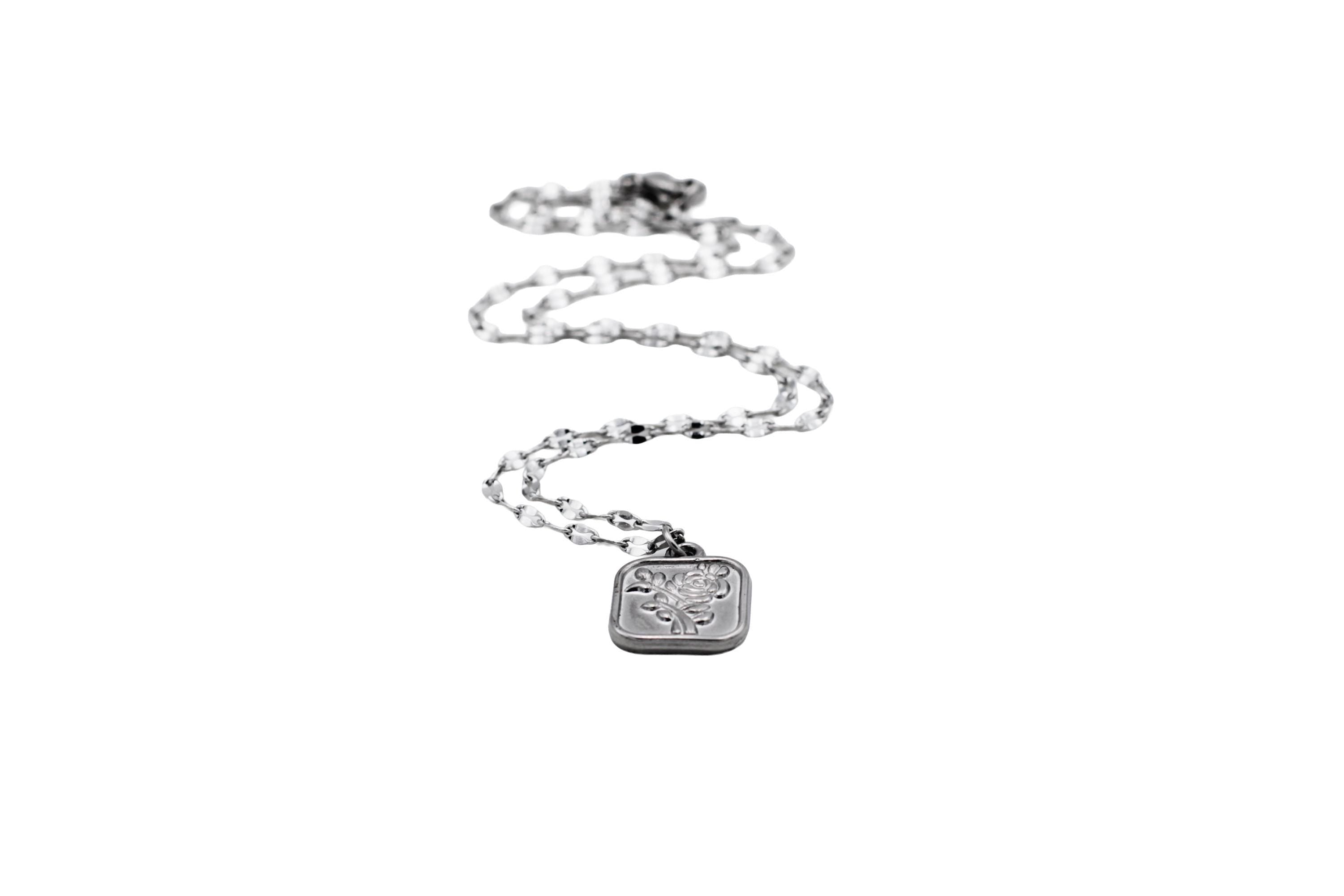 Square Rose Charm Necklace