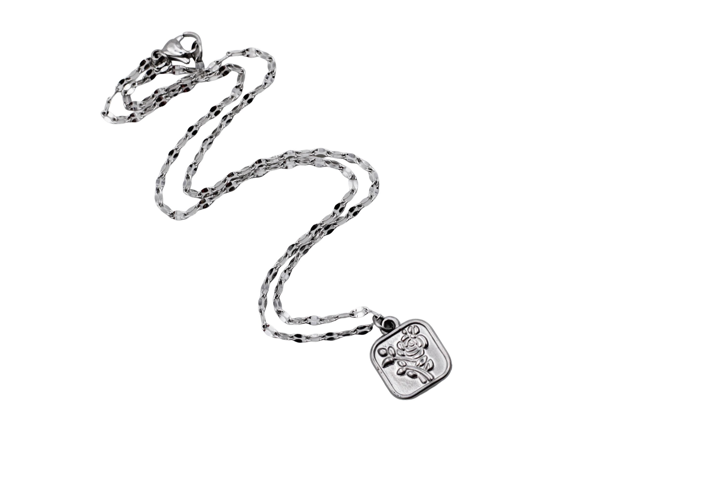 Square Rose Charm Necklace