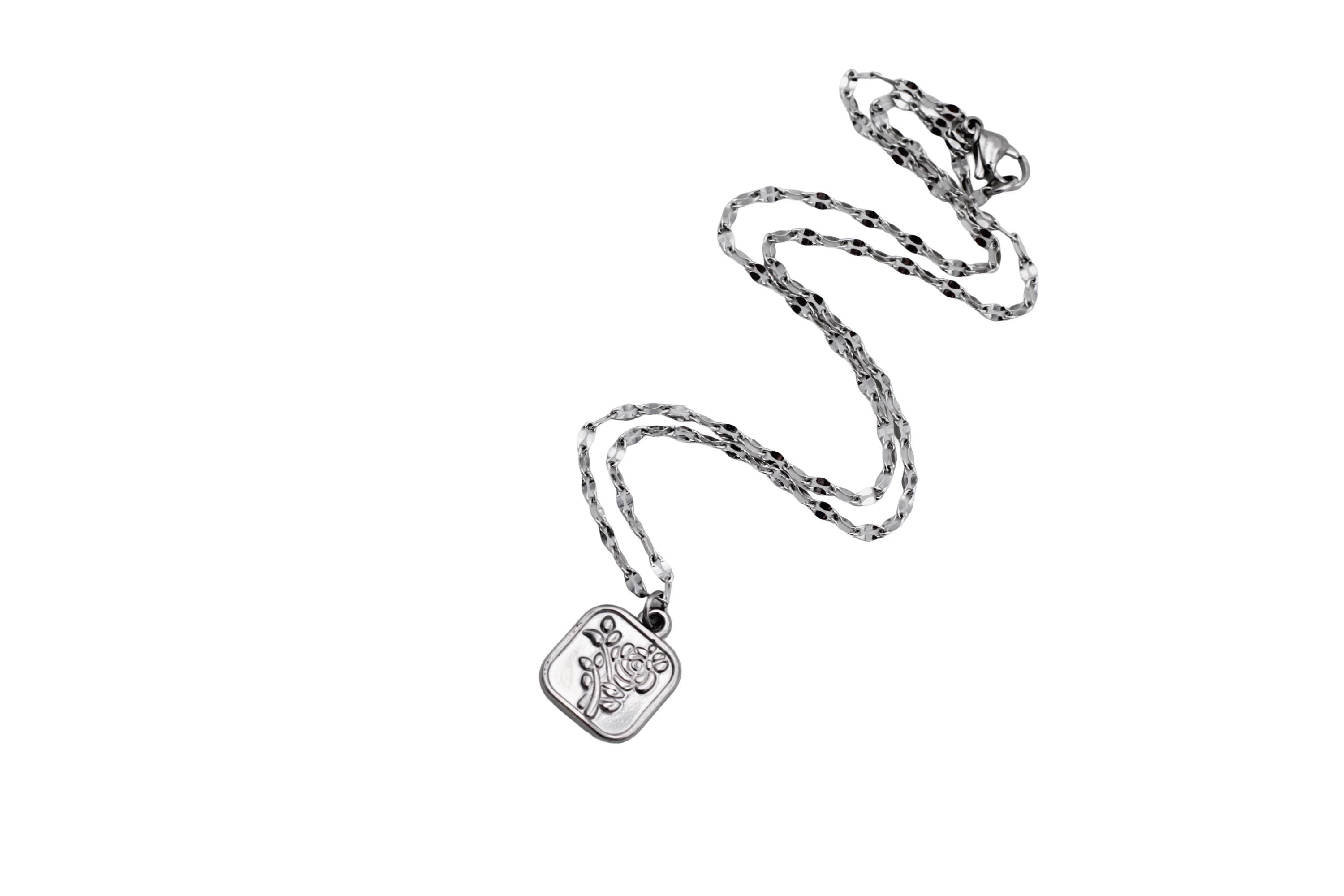 Square Rose Charm Necklace