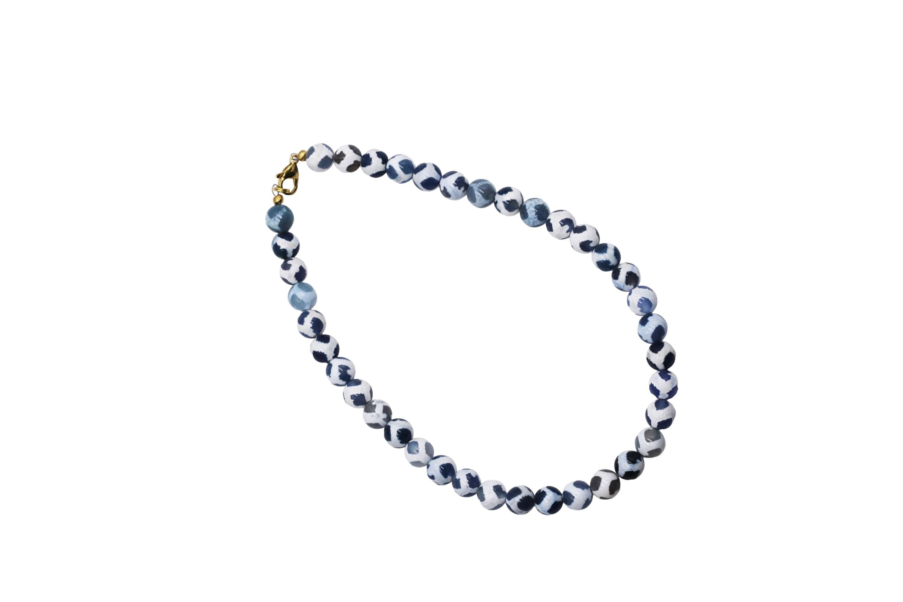 Blue & White Dyed Agate Bead Necklace