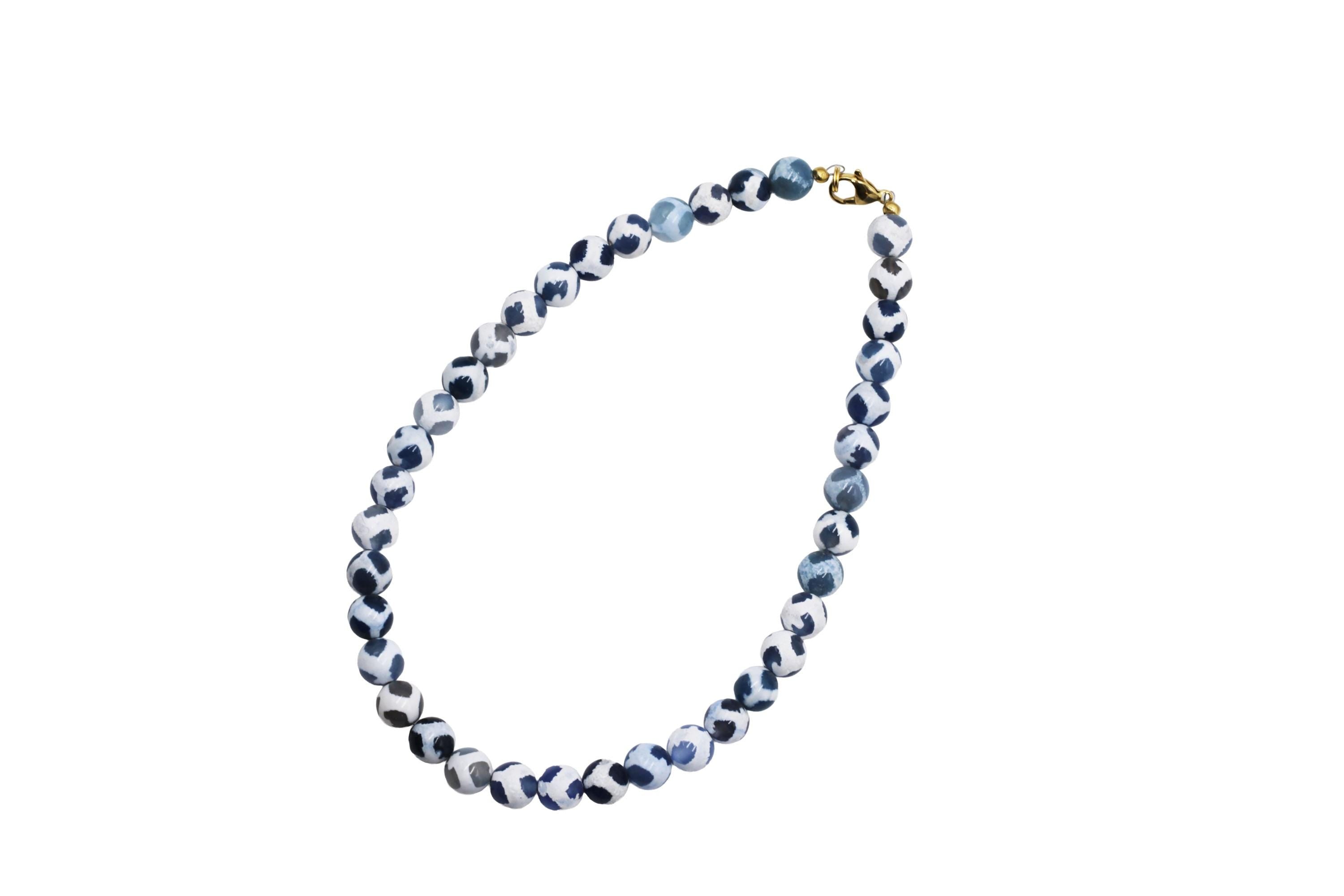 Blue & White Dyed Agate Bead Necklace