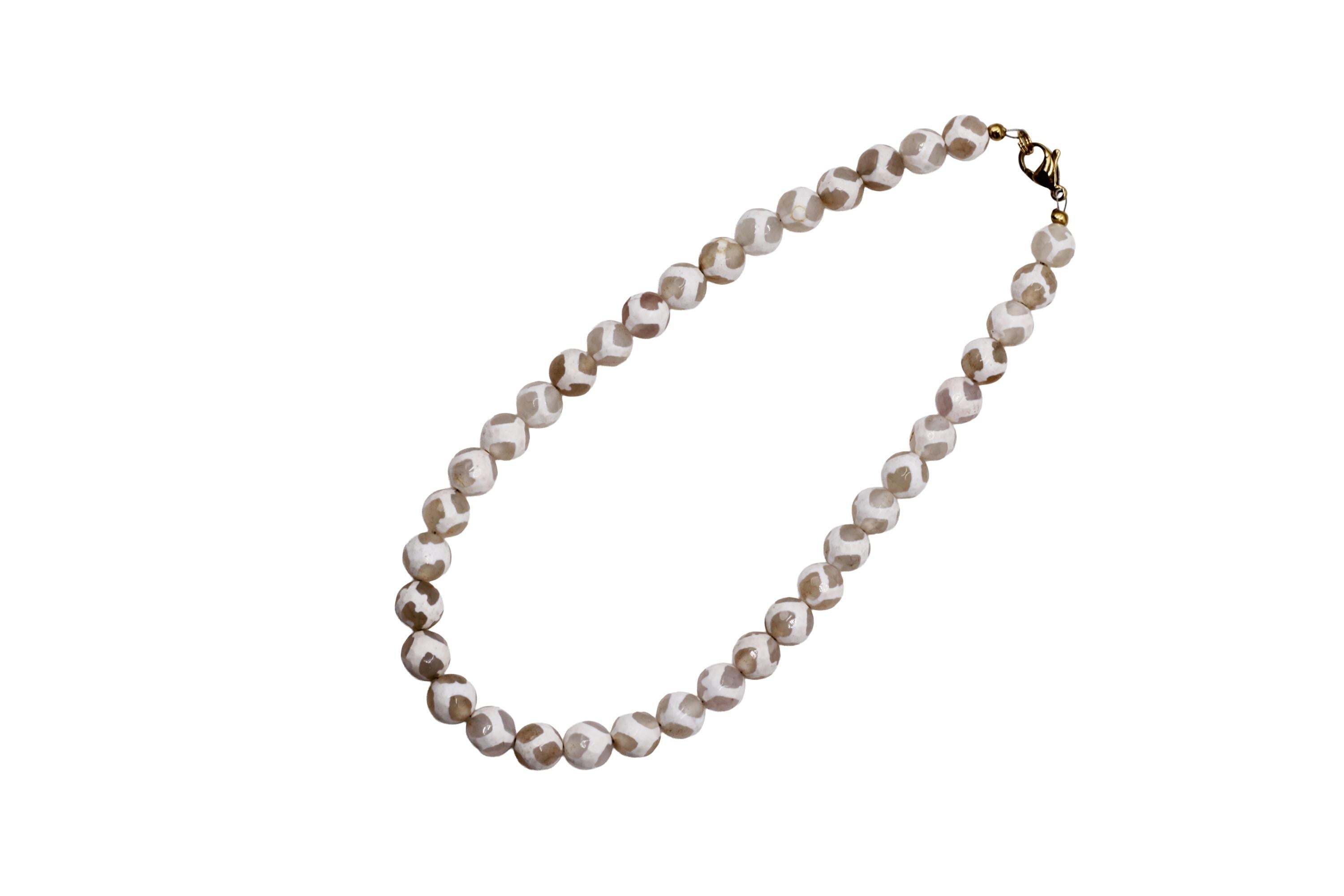 Tan & White Dyed Agate Bead Necklace