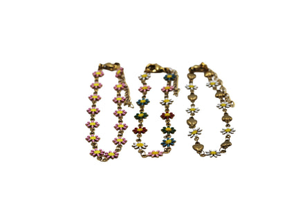 Gold Enamel Flower Bracelet