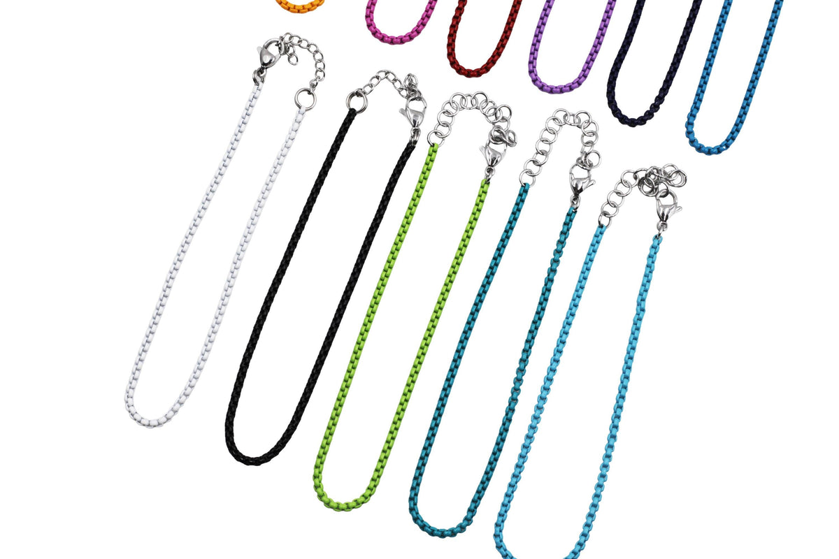 Silver Box Chain Enamel Anklet