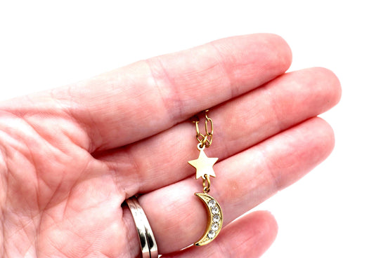Dainty Moon & Star Rhinestone Necklace