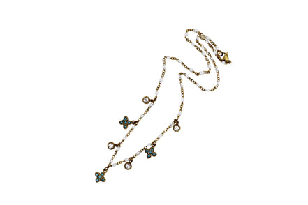 Turquoise Quatrefoil & Rhinestone Multi Charm Necklace