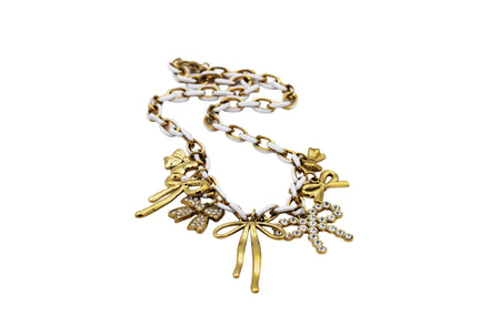 Gold & White Bow Multi Charm Necklace