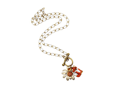 Orange Fox & Flower Charm Necklace