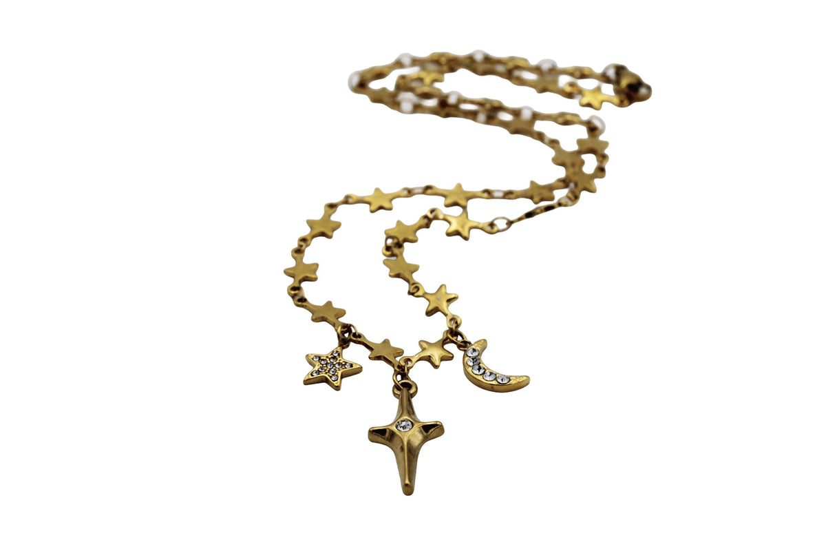 Gold Star & Moon Necklace