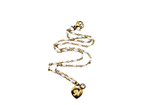 N Heart Lock Charm Necklace