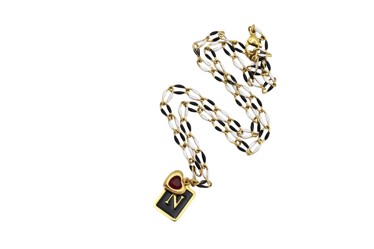 Black Enamel N Charm Necklace
