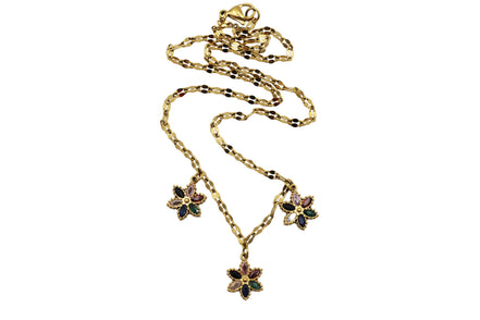 Gold Multicolor Rhinestone Flower Necklace