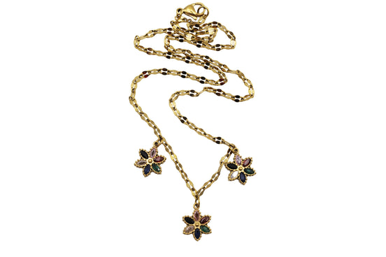Gold Multicolor Rhinestone Flower Necklace