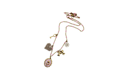 Rose, Bow, Heart Multi Charm Necklace