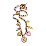 Pink Rose Heart Multi Charm Necklace