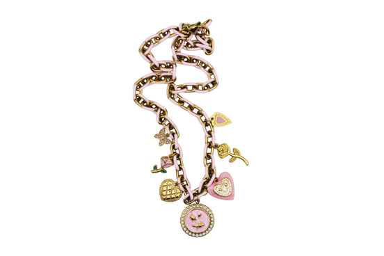 Pink Rose Heart Multi Charm Necklace