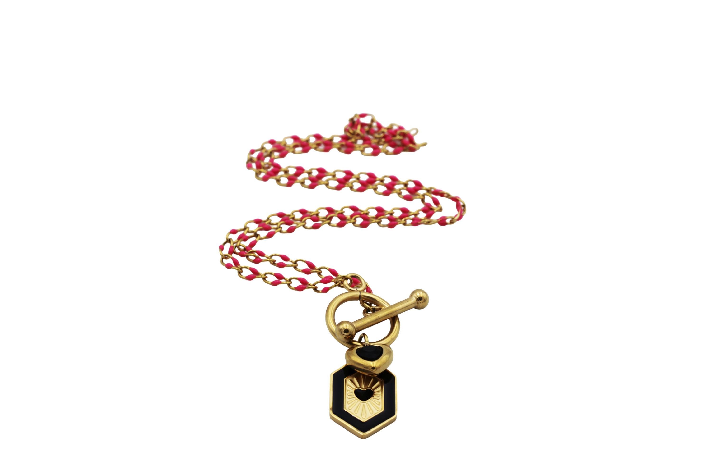 Black & Pink Heart Necklace