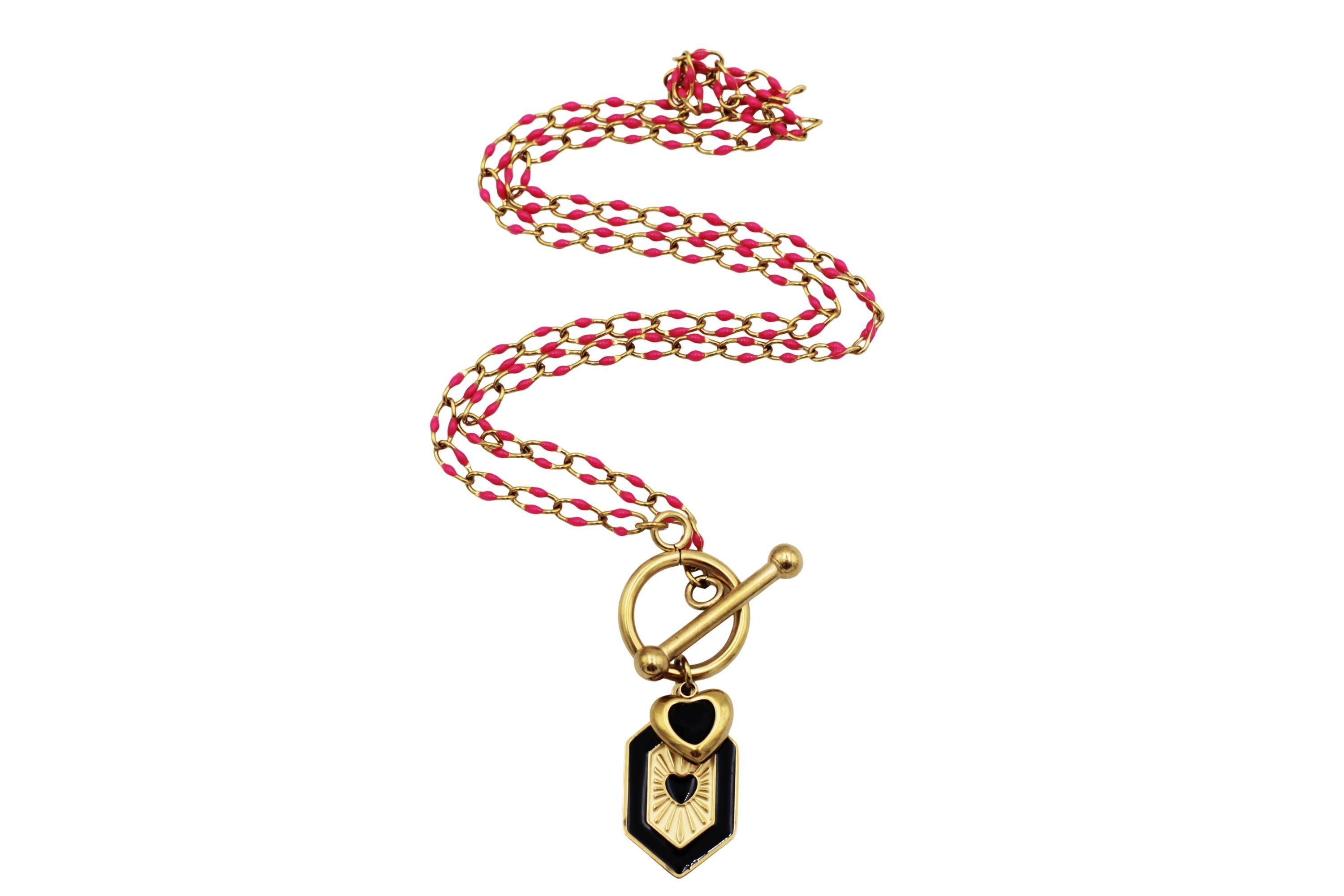 Black & Pink Heart Necklace
