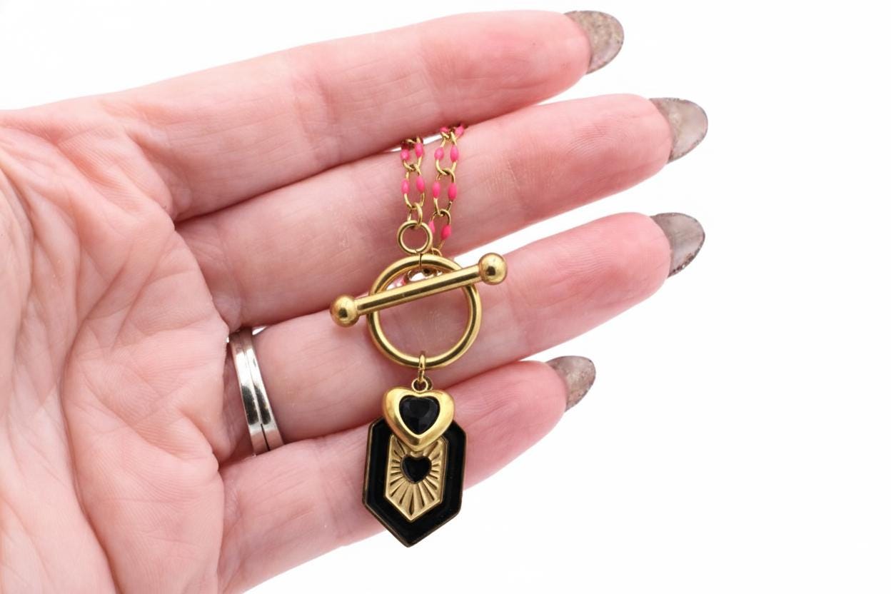 Black & Pink Heart Necklace