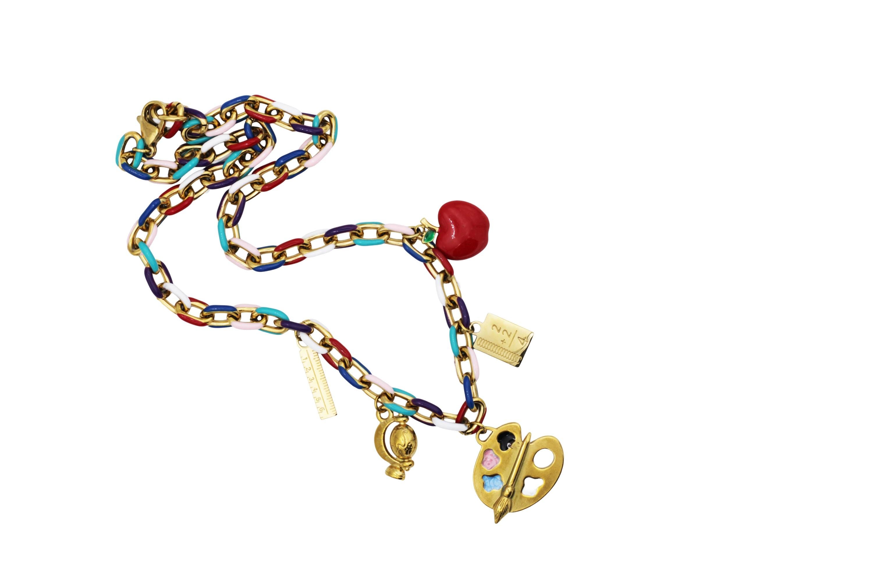 Colorful Teacher Multi Charm Necklace