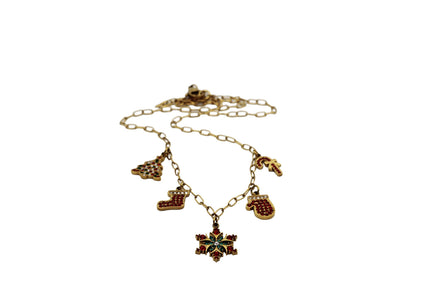 Rhinestone Christmas Multi Charm Necklace