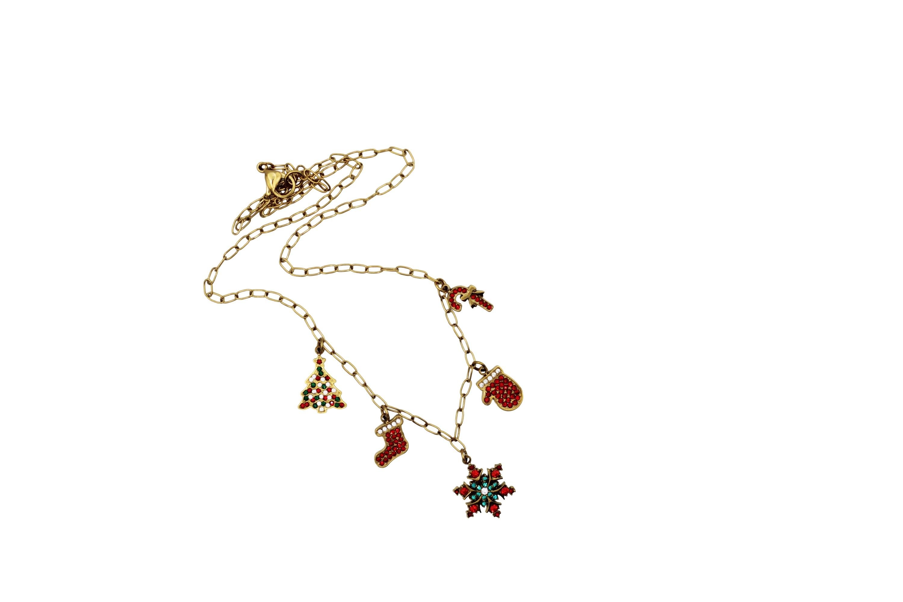 Rhinestone Christmas Multi Charm Necklace