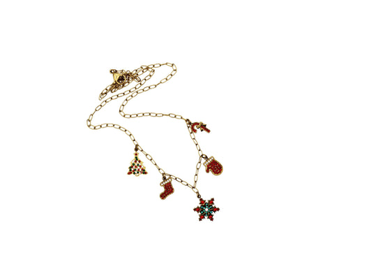Rhinestone Christmas Multi Charm Necklace