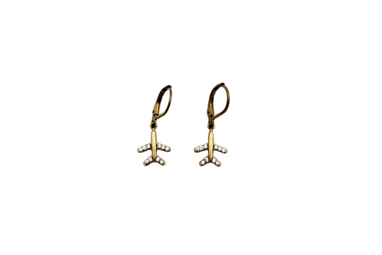 Dainty Rhinestone Airplane Earrings