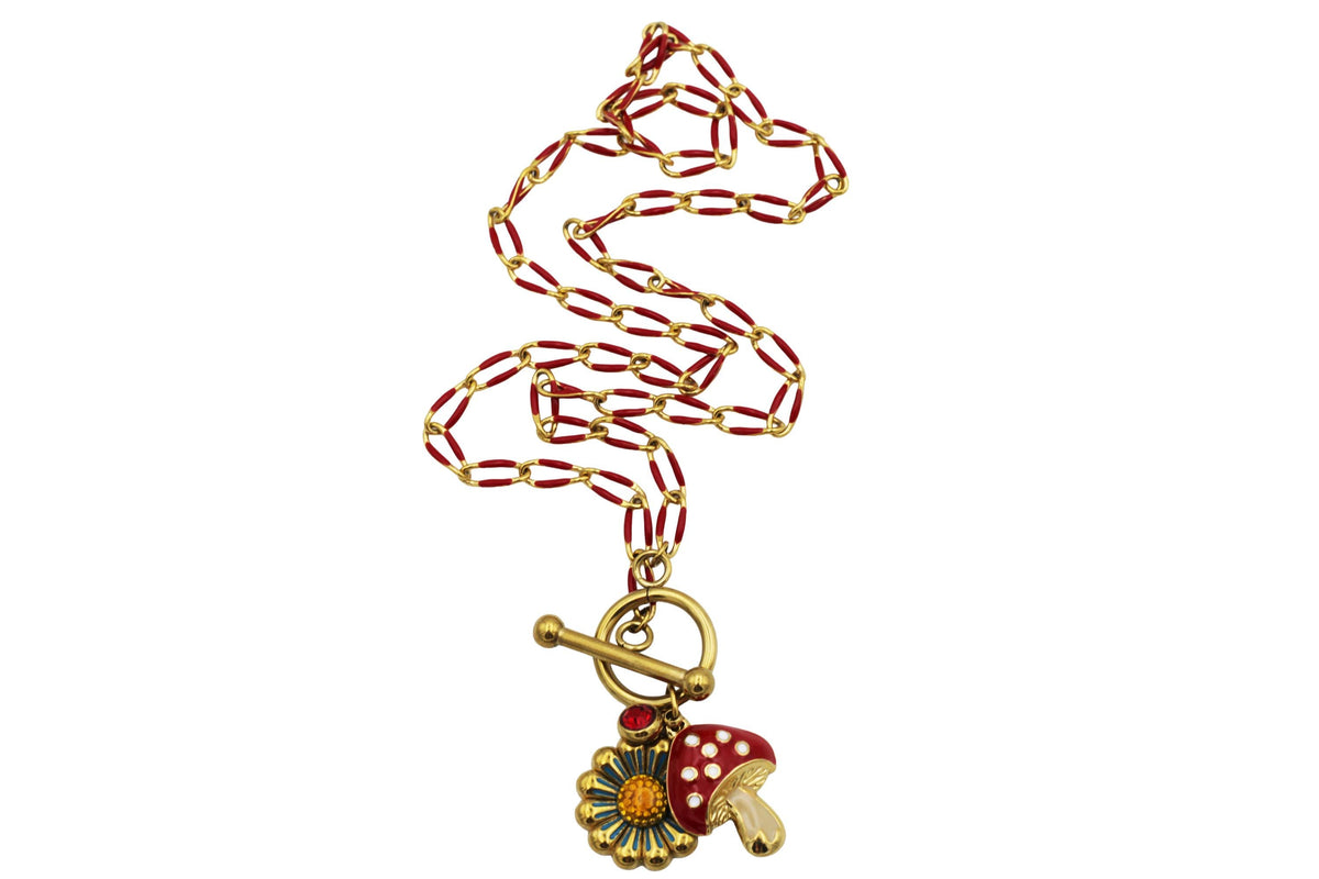 Mushroom & Flower Charm Necklace