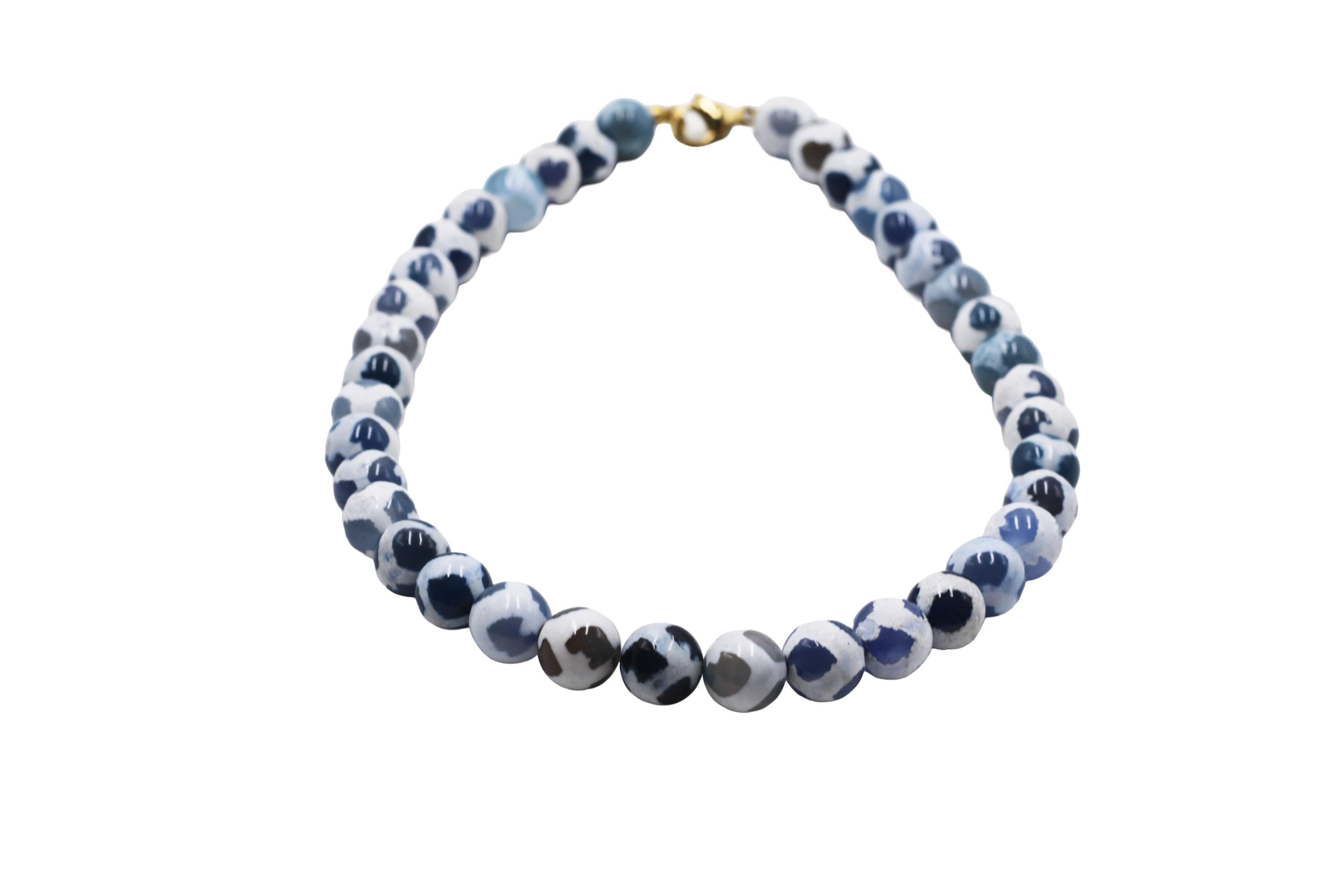 Blue & White Dyed Agate Bead Necklace